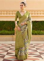 Silk Olive Green Casual Wear Printed Saree